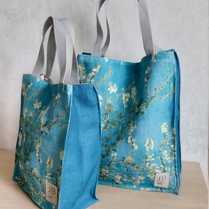 Linen Eco Friendly Lunch bag, Canvas Lunch Bag, Bag inspired by Van Gogh, Almond blossom image 4