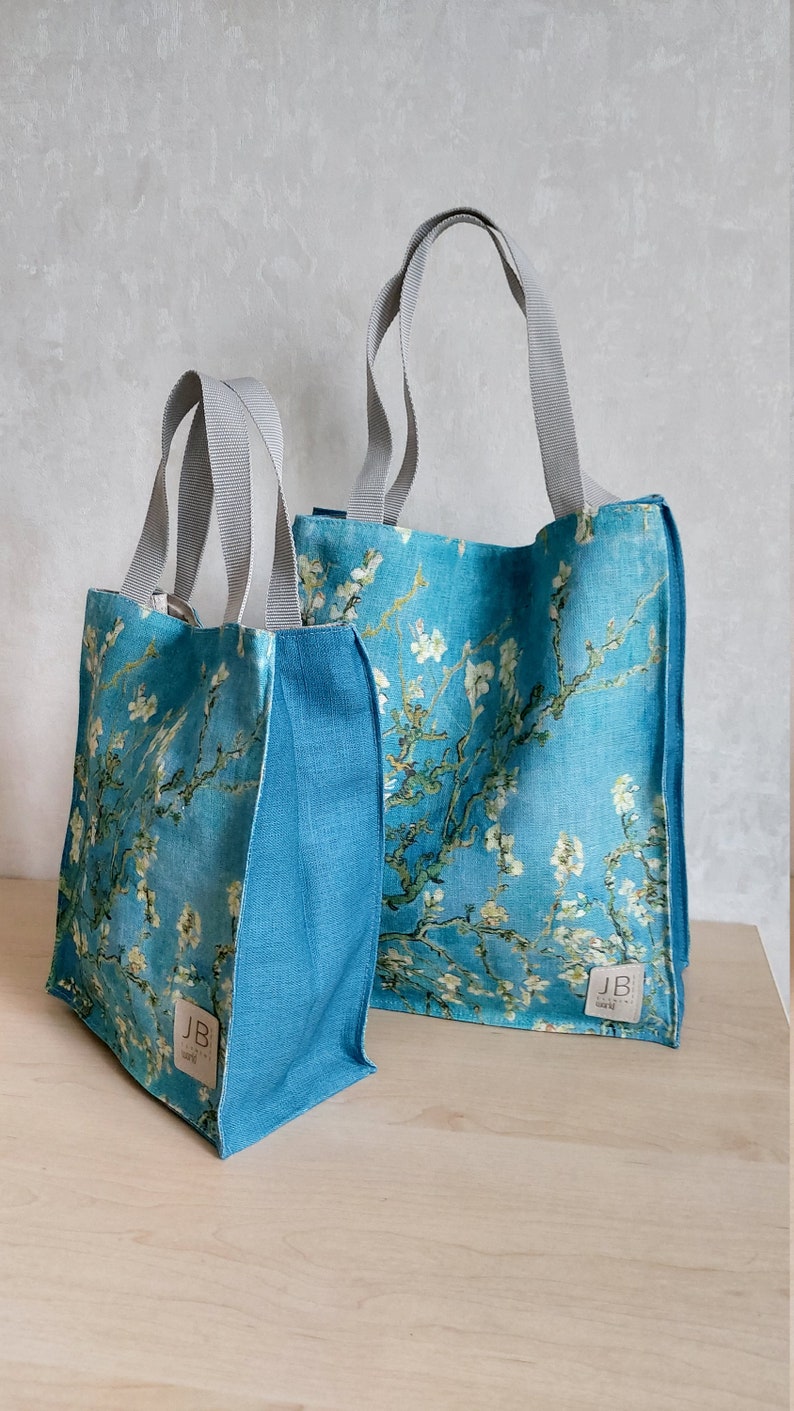 Linen Eco Friendly Lunch bag, Canvas Lunch Bag, Bag inspired by Van Gogh, Almond blossom image 4