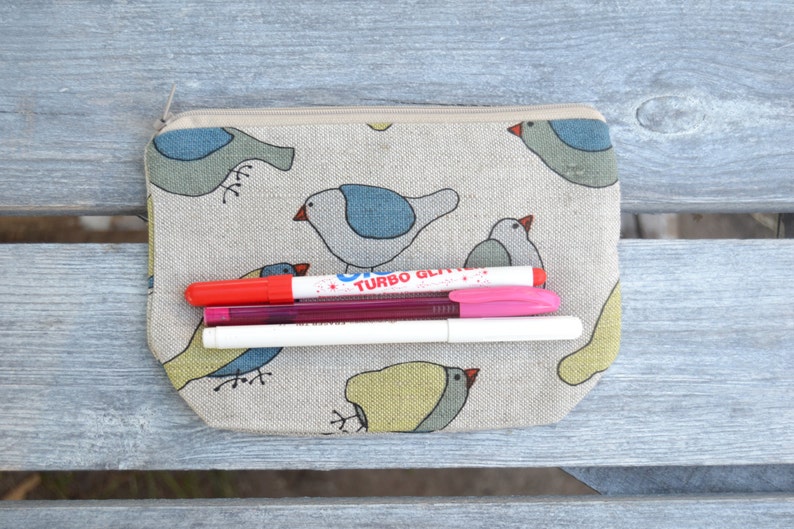 Pencil Pouch Pencil Case Back To School Grey Gray Birds