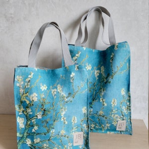 Linen Eco Friendly Lunch bag, Canvas Lunch Bag, Bag inspired by Van Gogh, Almond blossom image 1