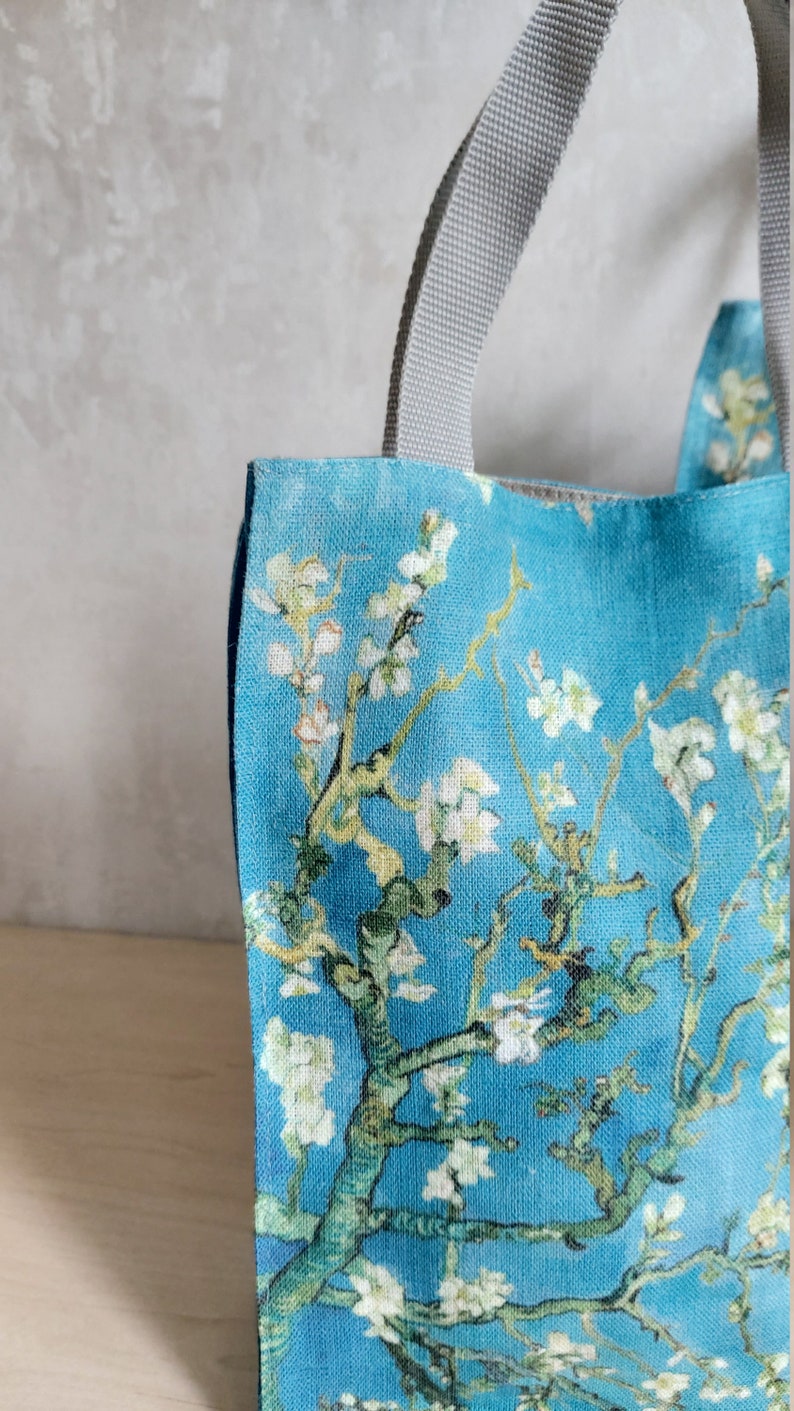 Linen Eco Friendly Lunch bag, Canvas Lunch Bag, Bag inspired by Van Gogh, Almond blossom image 6