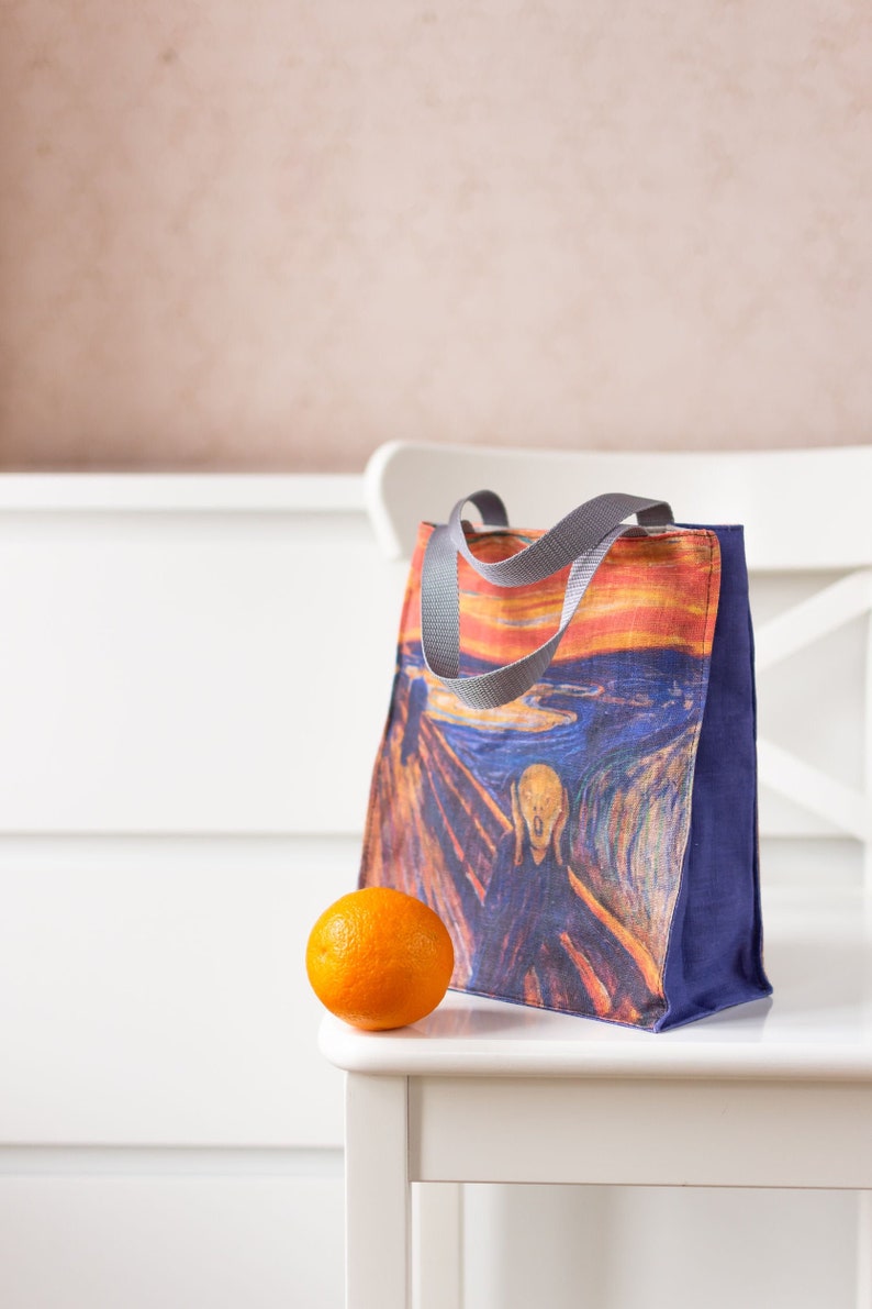 Edvard Munch, The Scream, Linen Eco Friendly Lunch bag, Canvas Lunch Bag image 1