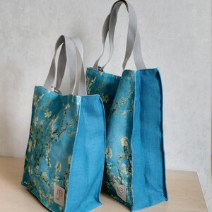Linen Eco Friendly Lunch bag, Canvas Lunch Bag, Bag inspired by Van Gogh, Almond blossom image 5
