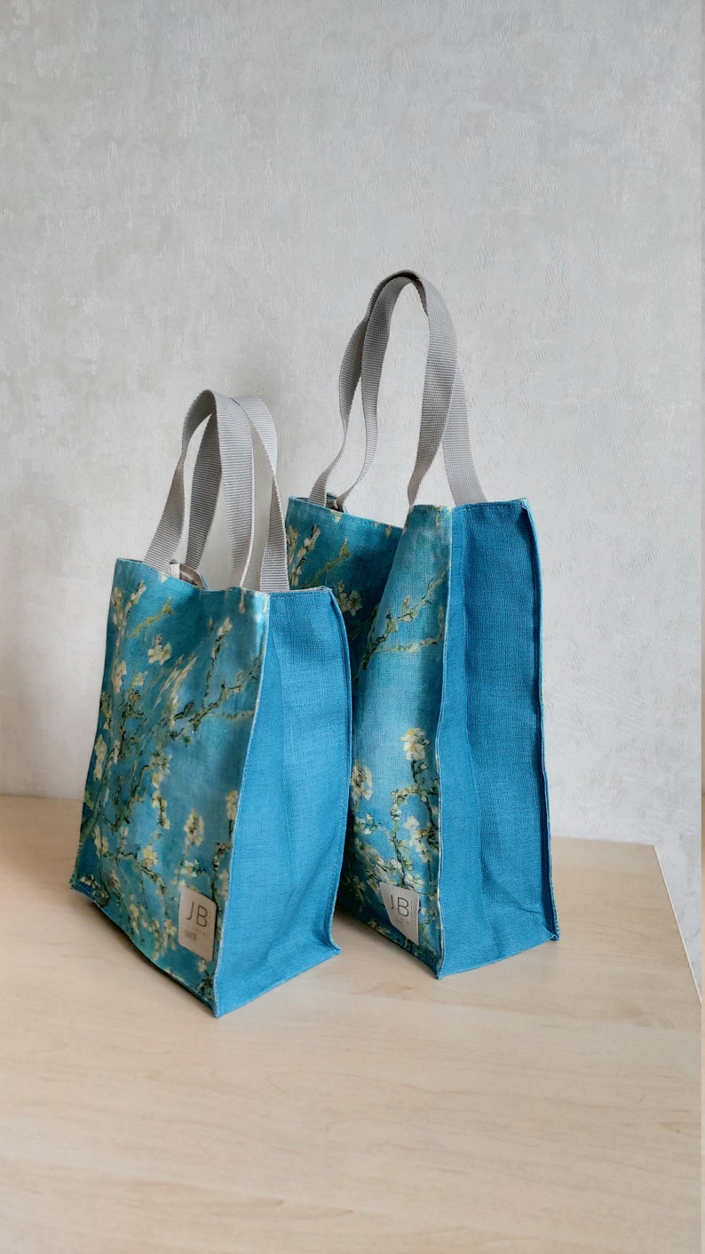 Linen Eco Friendly Lunch bag, Canvas Lunch Bag, Bag inspired by Van Gogh, Almond blossom image 5