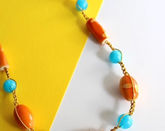 Handmade crochet necklace, Summer Beach Fashion, Beaded Crochet Jewerly