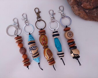 Ethnic style keychain with rustic vibe, handmade bag jewel