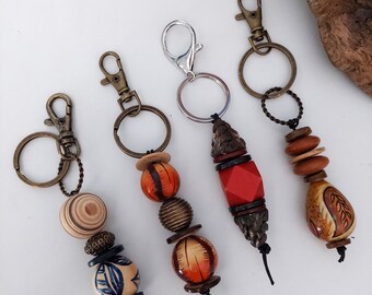 Ethnic style keychain with rustic vibe, handmade bag jewel