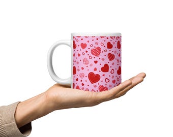 Tazza di San Valentino da 20 once - Tazza a forma di cuore con rosa rossa - Design Porta-19