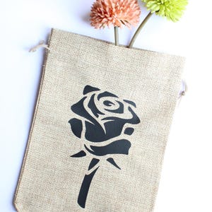 Jute Drawstring Bag: Love Cage or Rose Design, Wedding Favor Pouch image 7