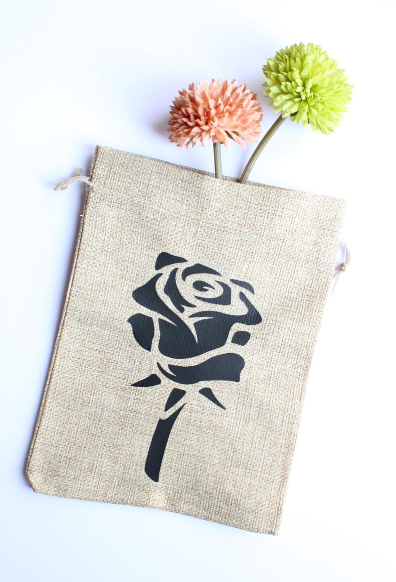 Jute Drawstring Bag: Love Cage or Rose Design, Wedding Favor Pouch image 7