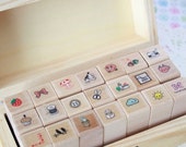 21 pcs - Mini Stamp Set - Wooden Rubber Stamps - Mini Rubber Stamps - 21 pcs. Ready to Ship.