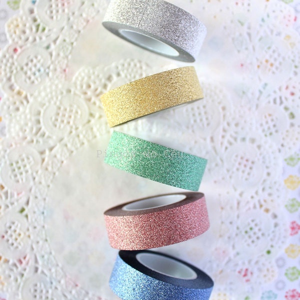 5 Glitter Washi Tape - Japanese Washi Tape - Scrapbooking - Paper Goods - 10 mt/each - 5 Rolls - Ready to Ship