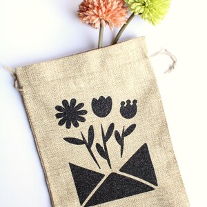 Floral Jute Drawstring Favor Bag - Glitter HTV Love Letter Design image 5