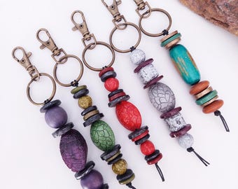 Beaded keychain with rustic design, stylish bag charm