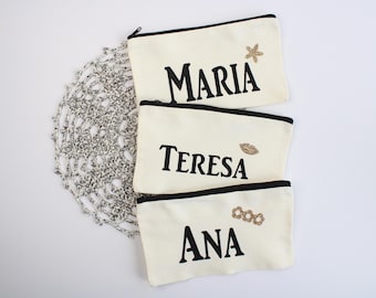 Personalized Cotton Makeup Bag, Custom Name Design