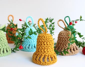 Decorazioni natalizie all'uncinetto: campanellini di cotone fatti a mano, decorazioni per l'albero di Natale, decorazioni natalizie per la casa