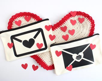Envelope Cotton Pouch, Love Letter Makeup Bag, Personalized Gift