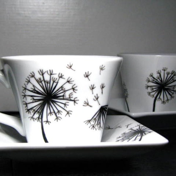 Hand Painted Cup and Saucer Set (2)- Dandelions