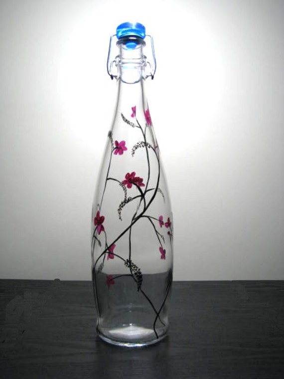 Items similar to Painted Glass Water Bottle Japanese Inspired Design