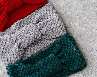 Hand Knit Turban Head Wrap Winter Head Band Red