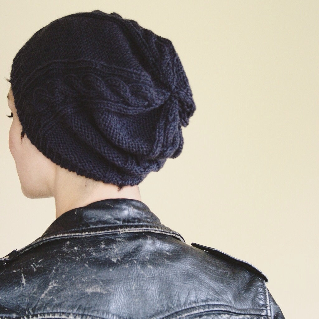 The Motorcyclist Cabled Knit Slouch Hat Pattern PDF Instant Download - Etsy