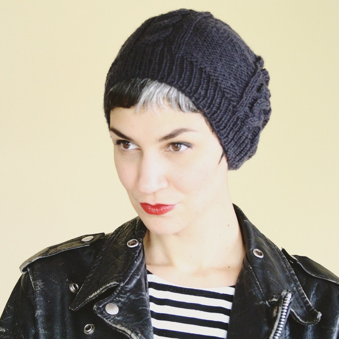 The Motorcyclist Cabled Knit Slouch Hat Pattern PDF Instant Download - Etsy