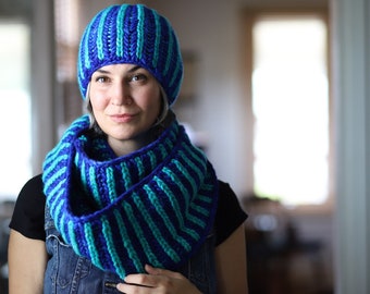 Beginners Brioche Set Cowl and Hat Knitting Pattern PDF instant download