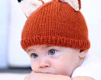 Knit Fox Hat Pattern Knitting PDF Instant download Kids Baby Knit Hat