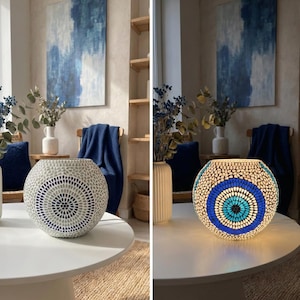 Greek Eye Lamp, handcrafted navy blue mosaic, original Nazar decor