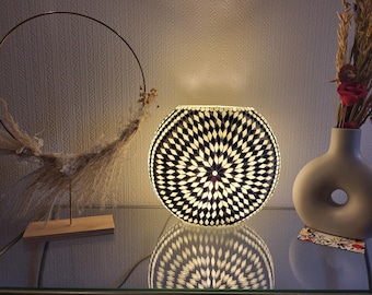 Black and white mosaic bedside lamp, handcrafted Scandinavian art deco Japanese style table lamp