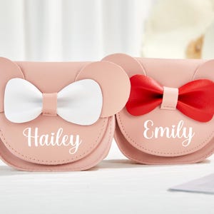 Mouse-Ear Crossbody Handbag For Flower Girl,Custom Toddler Purse Birthday Gift,Little Girls Mini Purses,Personalized Pink Bow Purse,Handbag
