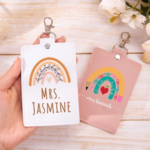 Porta-crachá de identificação de professora, acessório de cordão para educadora, presente personalizado de volta às aulas, porta-identidade personalizado, presentes de agradecimento para professoras e professores