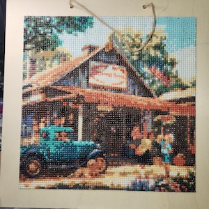 General store with truck out front and children.