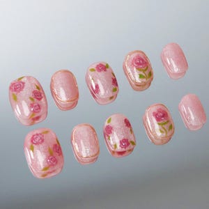 Glitter Red Rose Press on Nails, Hand Painted Fake Nails, Colorful Nails, Artist Faux Nails, Handmade Acrylic Nails, Reusable Premium Nails