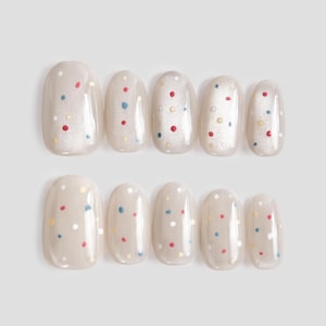 Candy Polka Dot Cat Eye Press on Nails,Glitter Press on Nails,Hand Painted Colorful Crystal Nails,Short Squoval Nails,Acrylic Nail Art