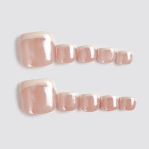 Hand Painted French Tip Press On Toe Nails: Reusable Gel Faux Acrylic