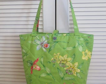 Light Green, Pink and Blue Handbag, Medium Size Floral Tote, Handmade Market Bag, Carry-all