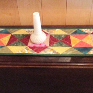 Quilted Table Runner "Colorful Triangles" Modern Design, Geometric Patchwork, Quiltsy Handmade, Rectangular Table Topper, Dining Table Mat