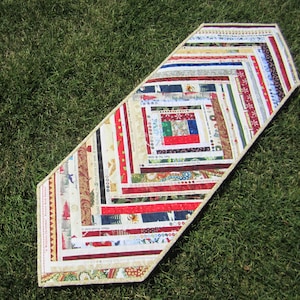 Quilted Table Runner &quot;A Colorful Season&quot; Christmas Table Topper, Selvedge Design, Winter Holiday Table Mat, Quiltsy Handmade