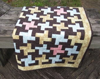 Patchwork Quilt "Houndstooth" 48" Square Lap Quilt, Quiltsy Handmade, Sofa Throw, Wheelchair Quilt, Quilted Blanket