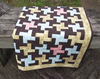 Patchwork Quilt "Houndstooth" 48" Square Lap Quilt, Quiltsy Handmade, Sofa Throw, Wheelchair Quilt, Quilted Blanket