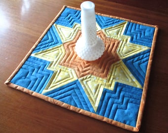 Quilted Table Topper "Bright Yellow Star" Quilted Fabric Mat, Holiday Decor, Yellow and Gold Xmas Star, Quiltsy Handmade