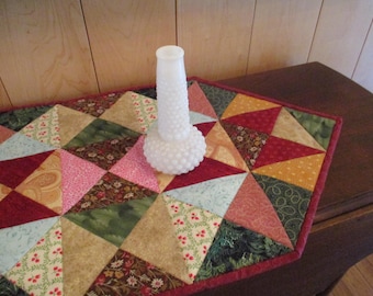 Quilted Tablerunner "Triangles" Medium Sized Table Topper, Fiber Art, Geometric Design, Modern Fabric Art Quilt, Quiltsy Handmade