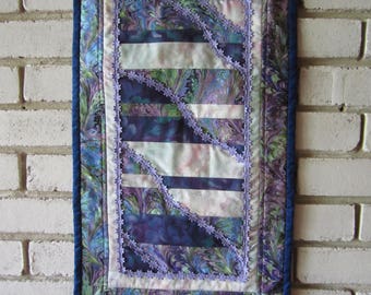 Quilted Wallhanging "Purple Daisies" Fabric Wall Hanging, Mini Quilt, Wall Decor, Quiltsy Handmade, Art Quilt, Fabric Art