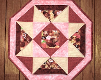 Quilted Table Topper "Chocolate Triangles" Small Table Topper, Mini Quilt, Centerpiece, Quiltsy Handmade