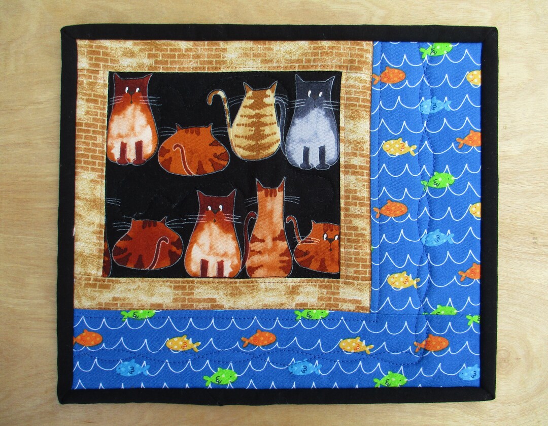 Quilted Mug Rug cats on the Lookout 2 Kitten Etsy