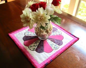 Small Table Topper "Floral Windmill" Square Table Decor, Quiltsy Handmade, Table Center Piece, Mini Quilt