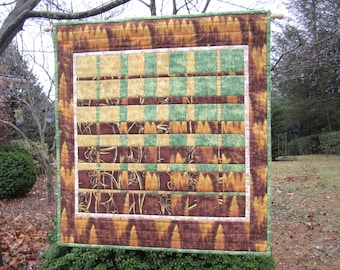 Quilted Wallhanging "Woodlands" Convergence Art Quilt, Fiber Art, Geometric Wall Hanging, Modern Fabric Art Quilt, Quiltsy Handmade