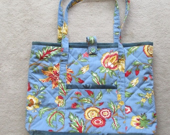 Quilted Totebag "Lovely Flowers" Medium Size Floral Tote, Handmade Fabric Tote, Market Bag, Carry-all