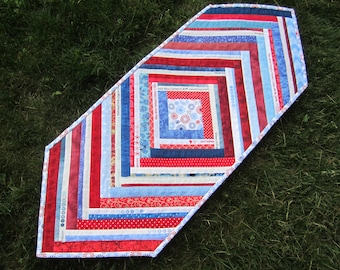 Quilted Table Runner "Celebrate the Red, White and Blue" 4th of July Table Topper, Selvedge Design, Patriotic Table Mat, Quiltsy Handmade